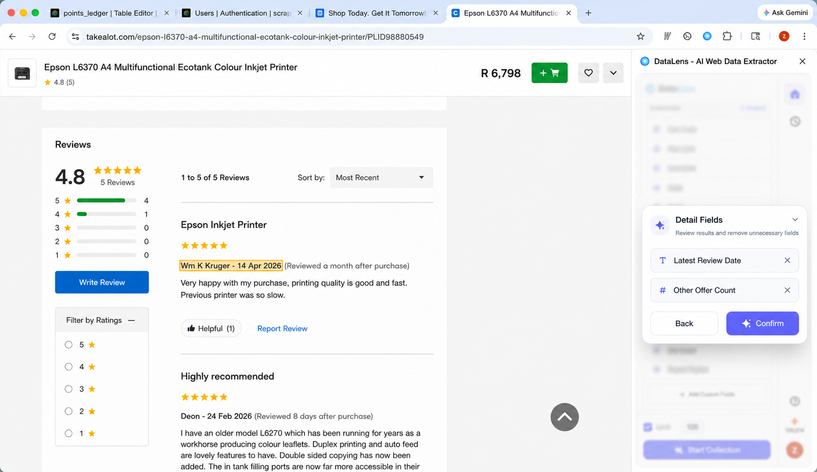 Review detail-page fields